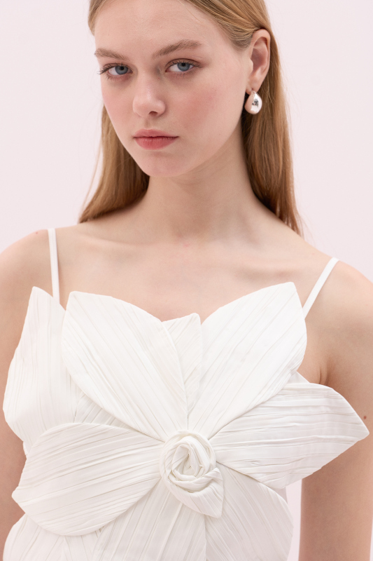 Askılı Çiçek Motifli Tafta Büstiyer Beyaz - 3