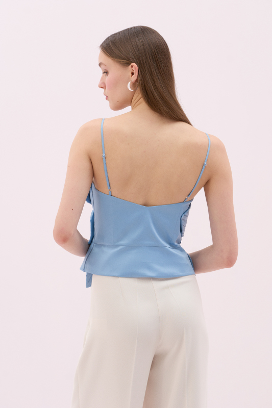 Askılı Çiçek Motifli Tafta Büstiyer Mavi - 2