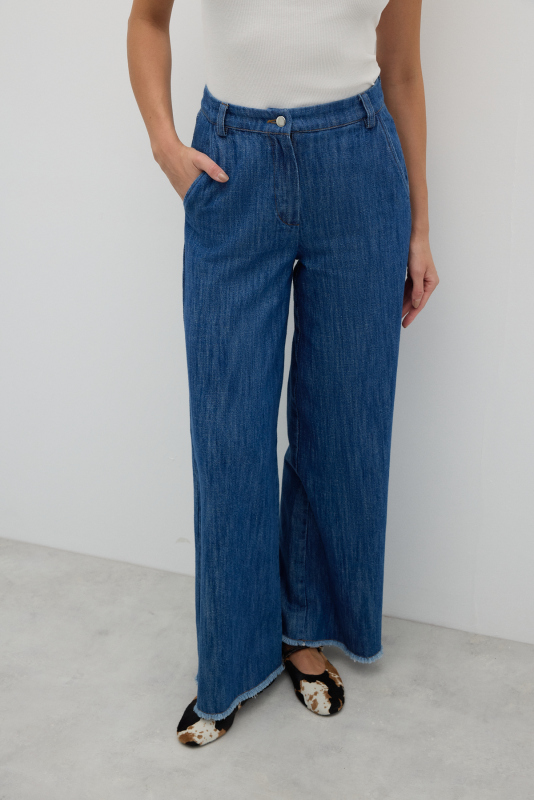 Geniş Paça Denim Pantolon İndigo - 5