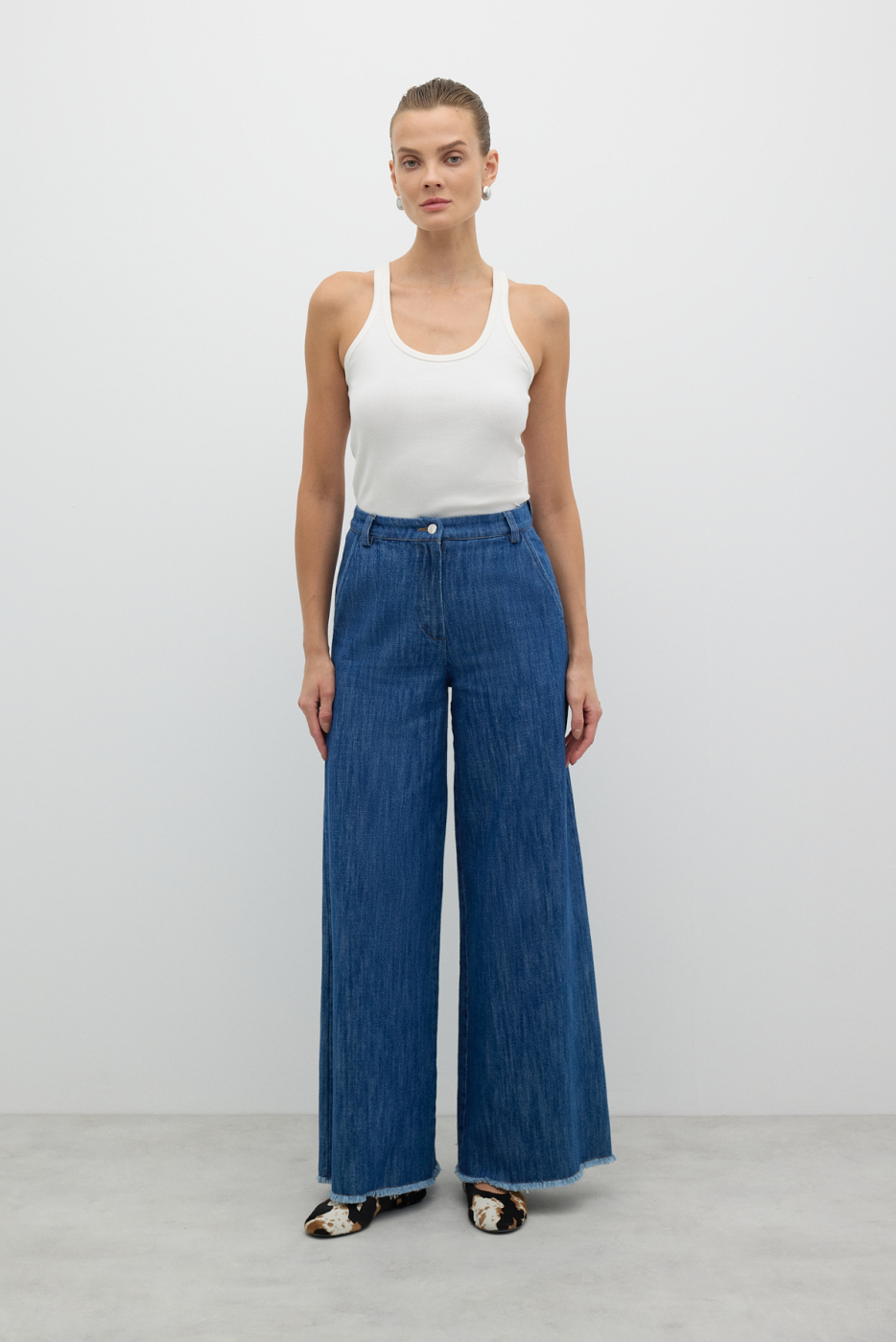 Geniş Paça Denim Pantolon İndigo - 1