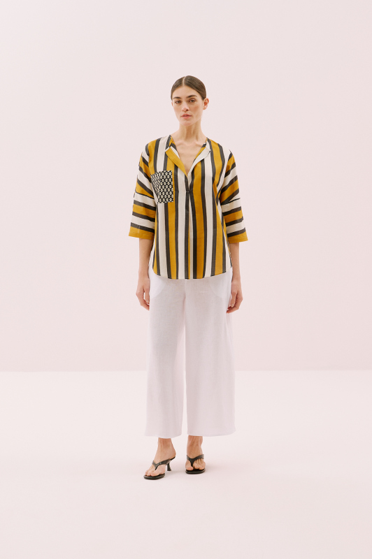 V yaka Cep Detaylı Bluz Standart Renk - 4