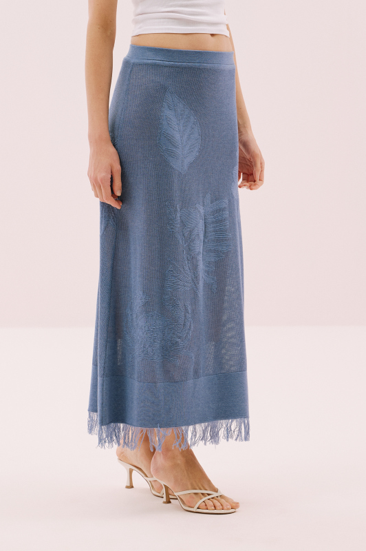 Desenli Uzun Triko Etek İndigo - 2