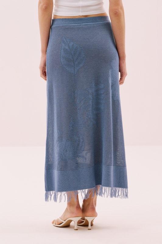 Desenli Uzun Triko Etek İndigo - 3