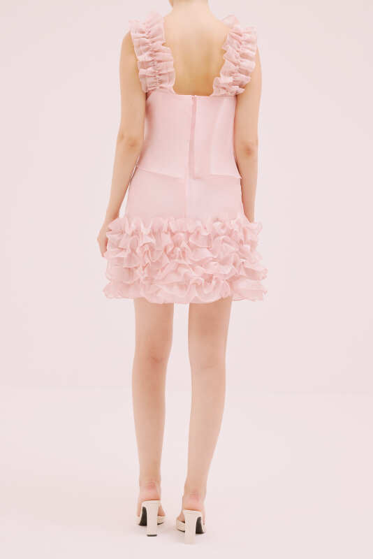 Organze Mini Elbise Pembe - Roman (1)
