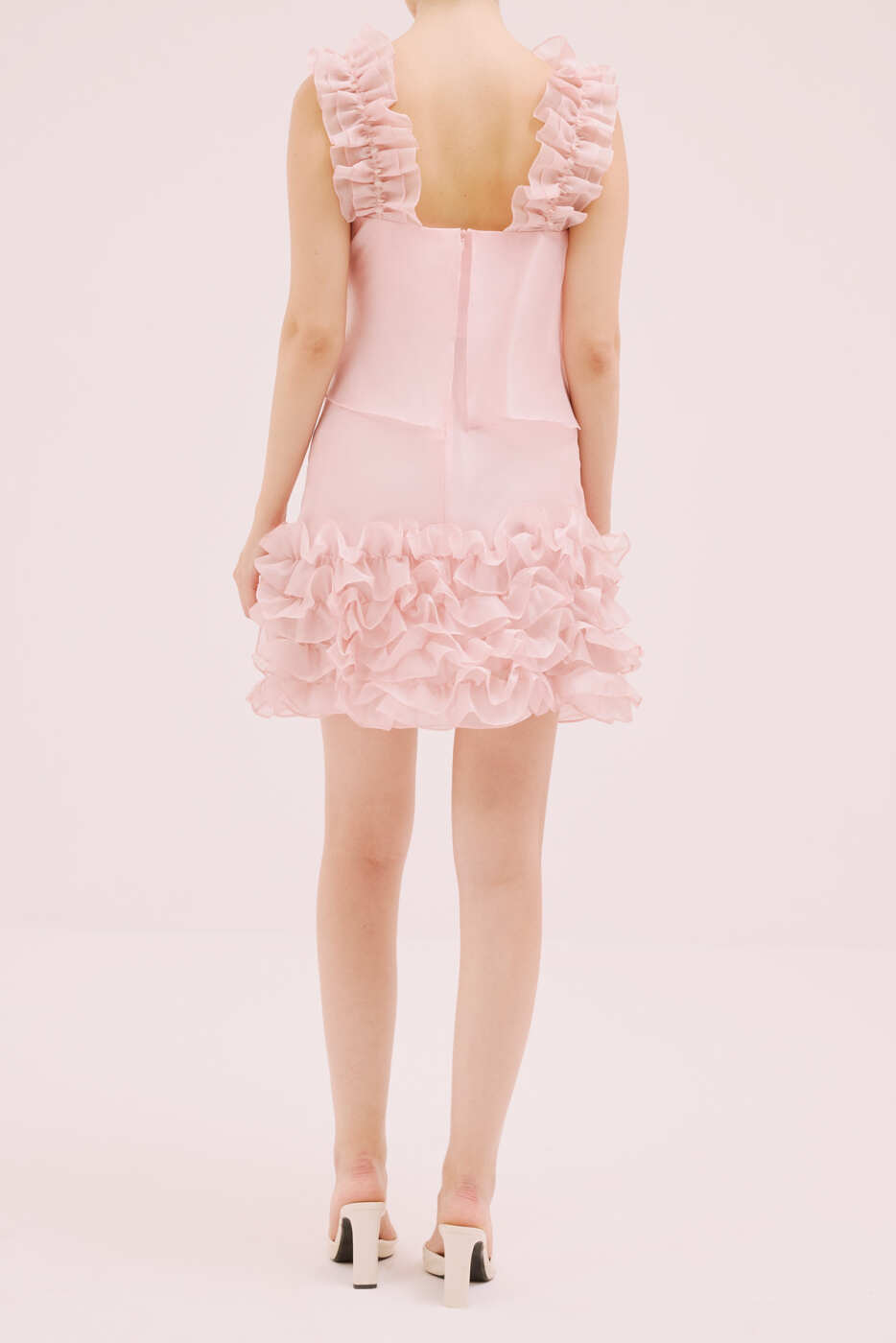 Organze Mini Elbise Pembe - 2