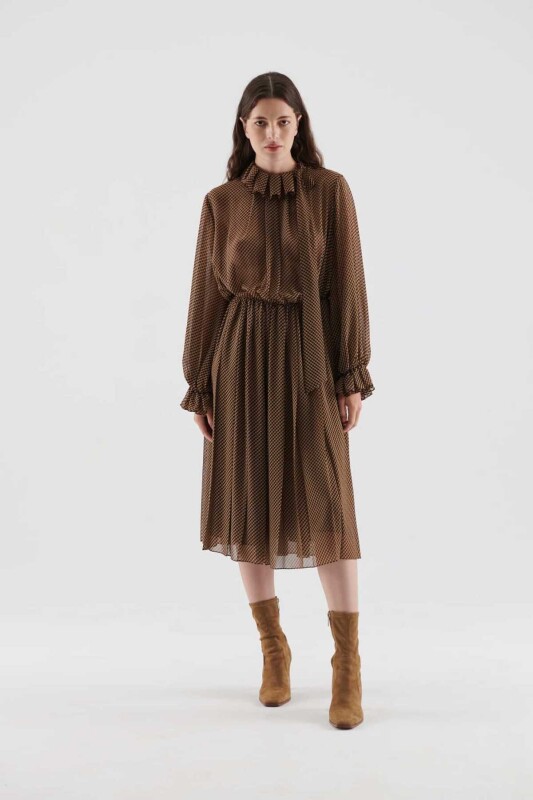  Collar Tied Patterned Dress Original - Roman