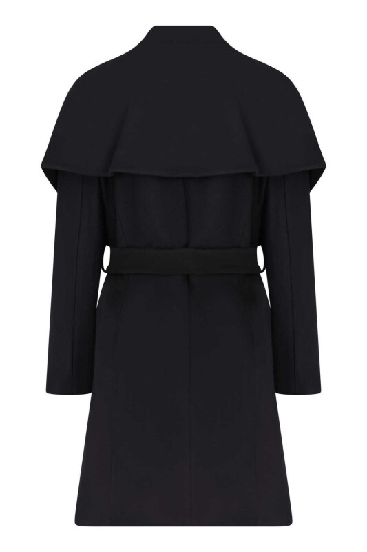 Asymmetrical Womens Coat with Collar Detail Black - 5