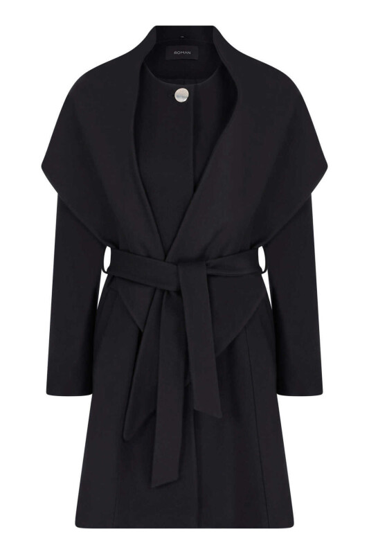 Asymmetrical Womens Coat with Collar Detail Black - 4