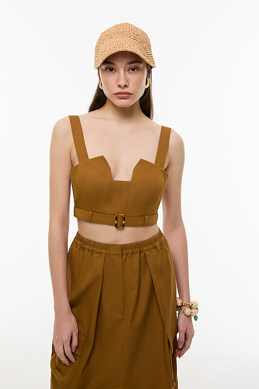 Yaka Detaylı Bustiyer Kahve - Roman