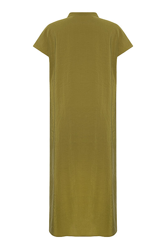 Yaka Detaylı Düşük Omuz Midi Elbise Olive - 6