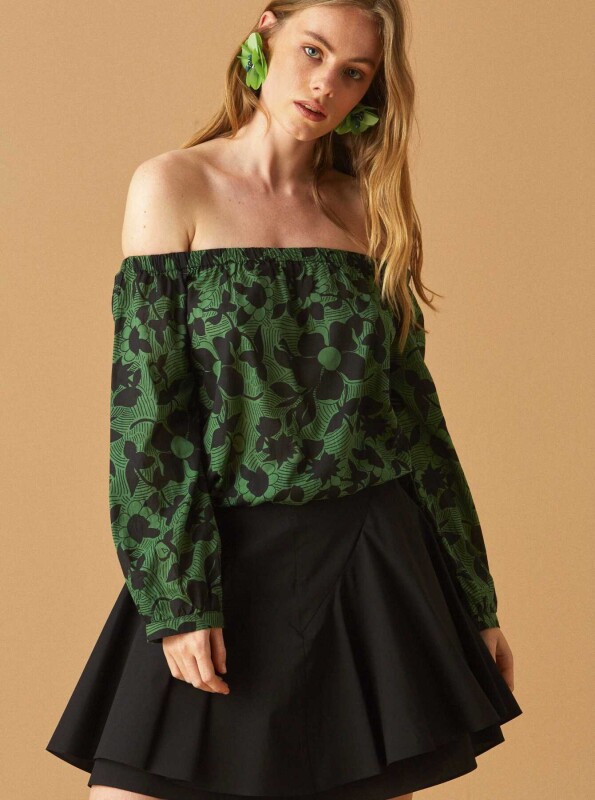 Yaka Detaylı Kadın Gömlek Yeşil - 1