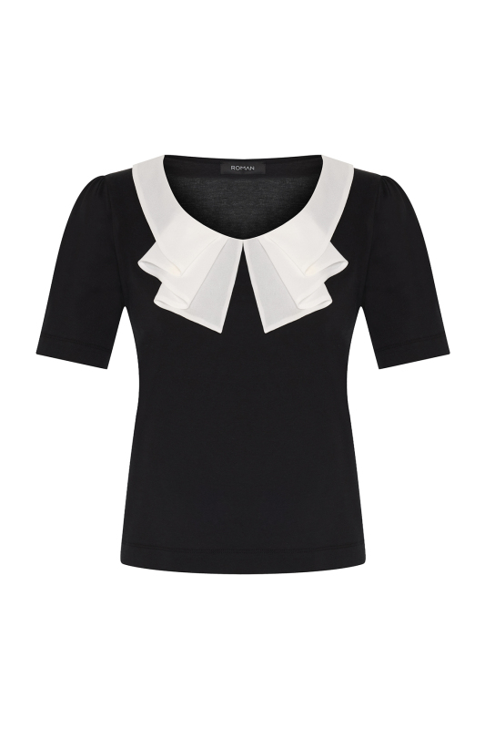 Yaka Detaylı T-shirt Siyah - 4