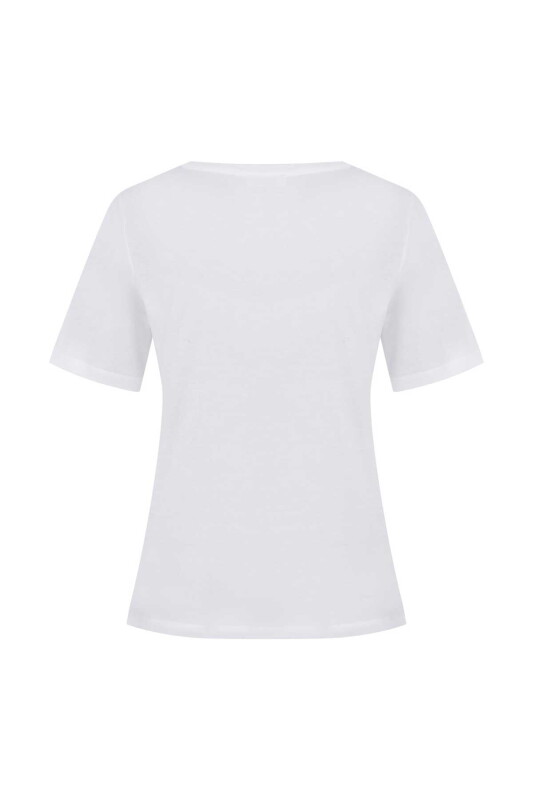  Yakalı Kadın Tişört Beyaz - 5