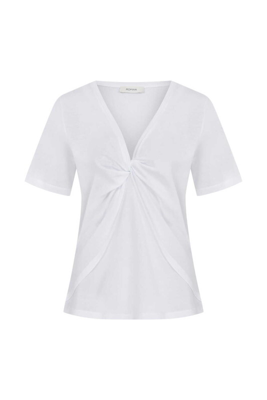  Yakalı Kadın Tişört Beyaz - 4