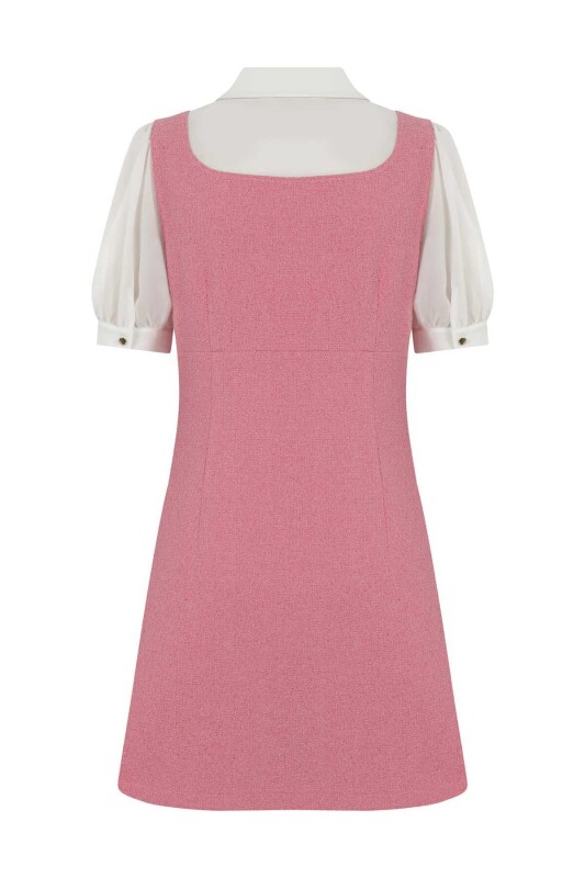 Yakalı Mini Elbise Pembe - 5