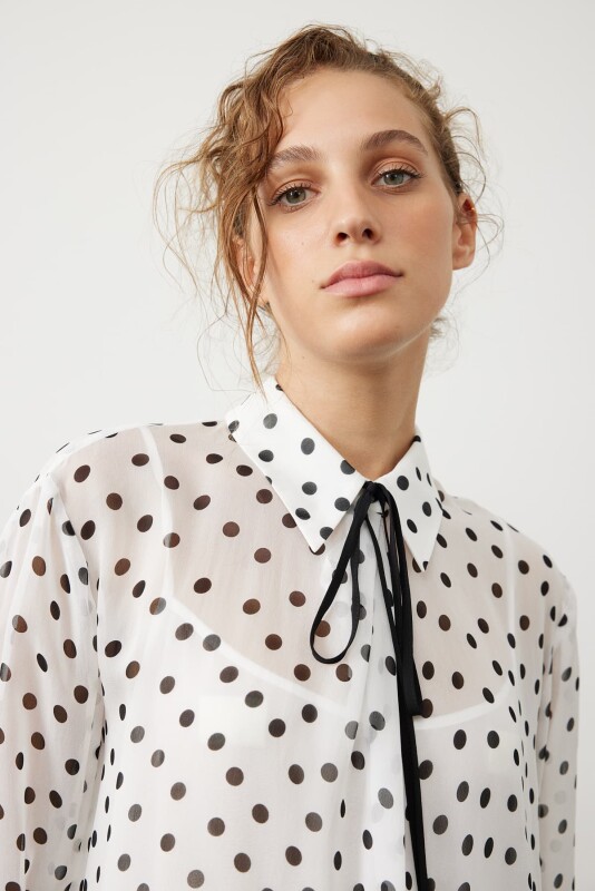 Yakalı Puanlı Bluz Siyah-Beyaz - 3