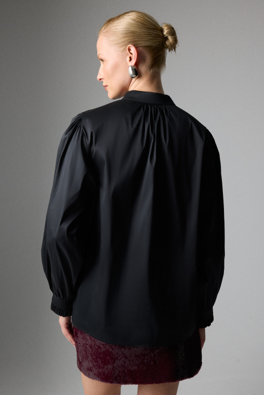 Yakası Bağlamalı Gömlek Siyah - 2