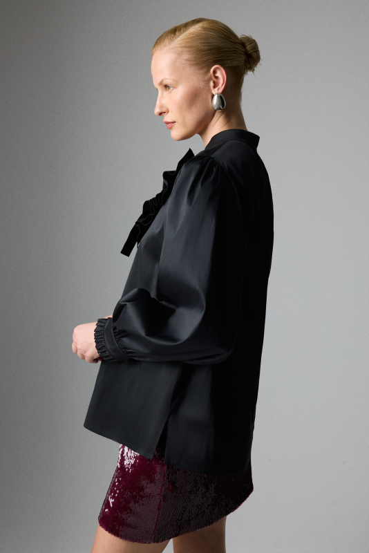 Yakası Bağlamalı Gömlek Siyah - 4