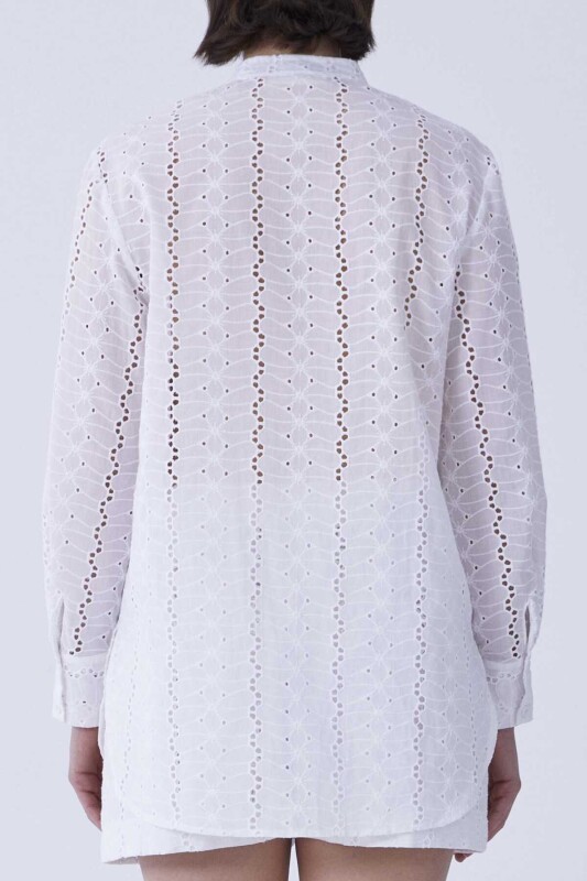 Yakası Fırfırlı Dantel Kadın Kadın Gömlek Beyaz - 2