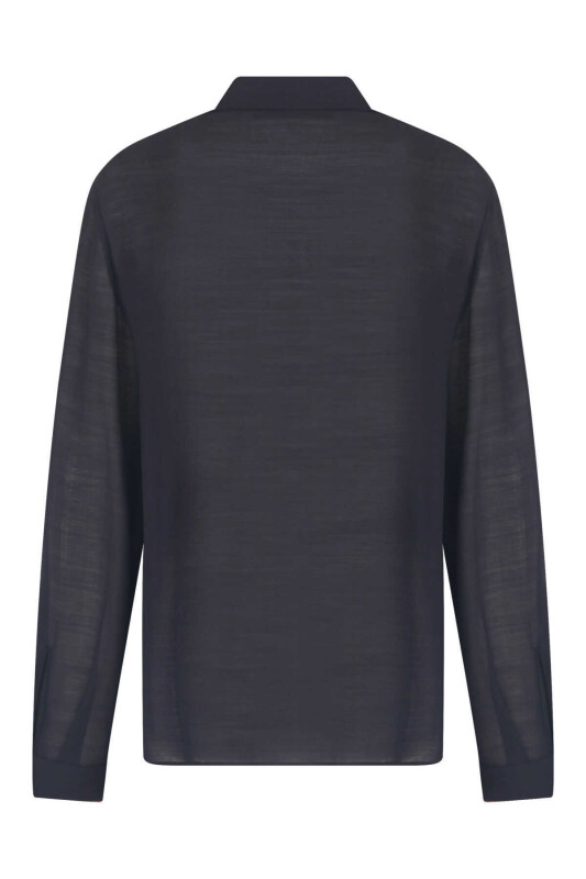 İpek ve Yün Karışımlı Yakası Volanlı Gömlek Siyah - 5