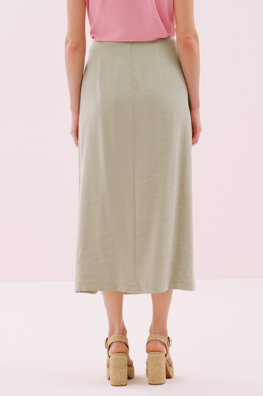 Yan Kemer Detaylı Kruvaze Görünümlü Midi Boy Etek Yeşil - 2