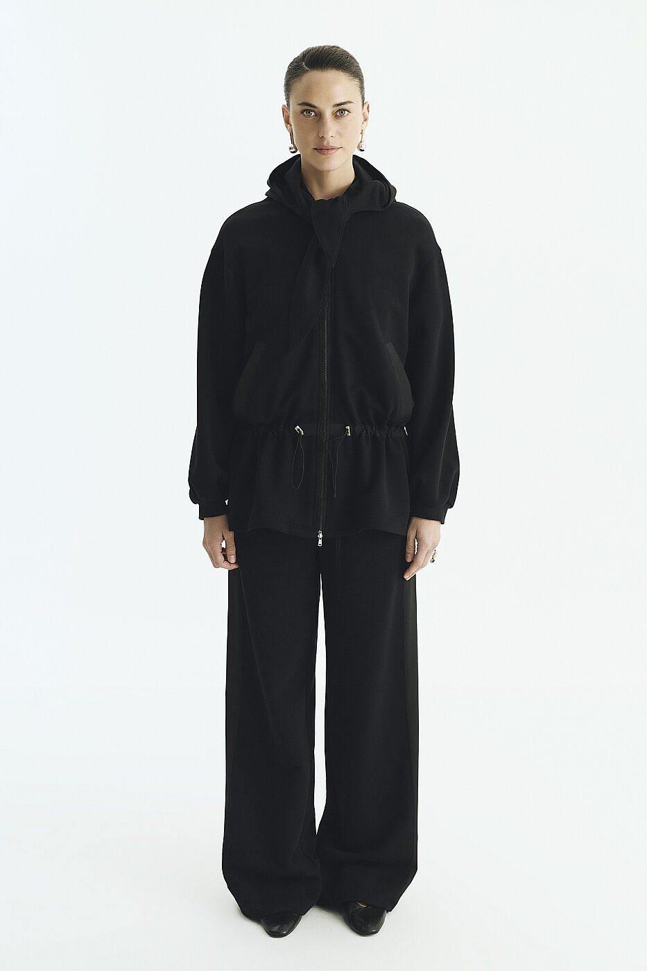 Yanı Şerit Detaylı Geniş Paça Pantolon Siyah - 4