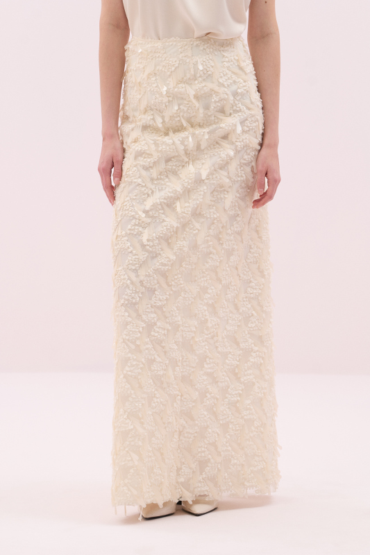 Yanı Yırtmaçlı Maksi Boy Payet Etek Bej - 3