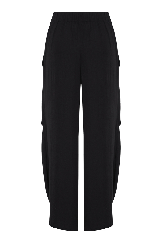 Yanları Pili Detaylı Şalvar Görünümlü Pantolon Siyah - 4