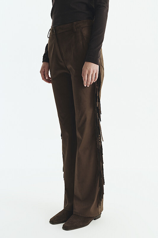 Yanları Püskül Detaylı Pantolon Kahve - 3