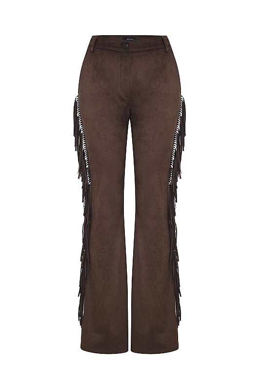 Yanları Püskül Detaylı Pantolon Kahve - 4