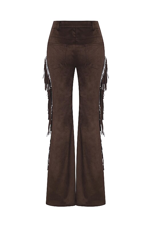 Yanları Püskül Detaylı Pantolon Kahve - 5