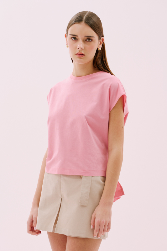 Yanları Yırtmaç Detaylı Kolsuz T-shirt Pembe - 3