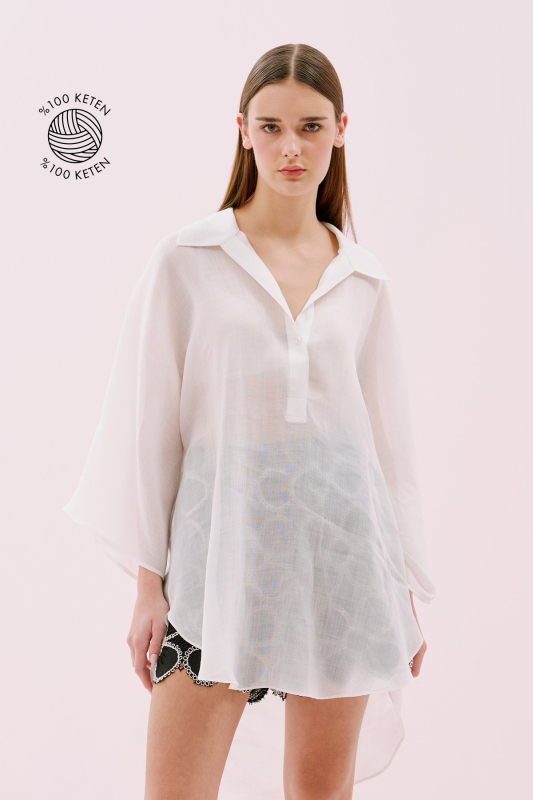 Yarasa Kol Keten Tunik Ekru - 1