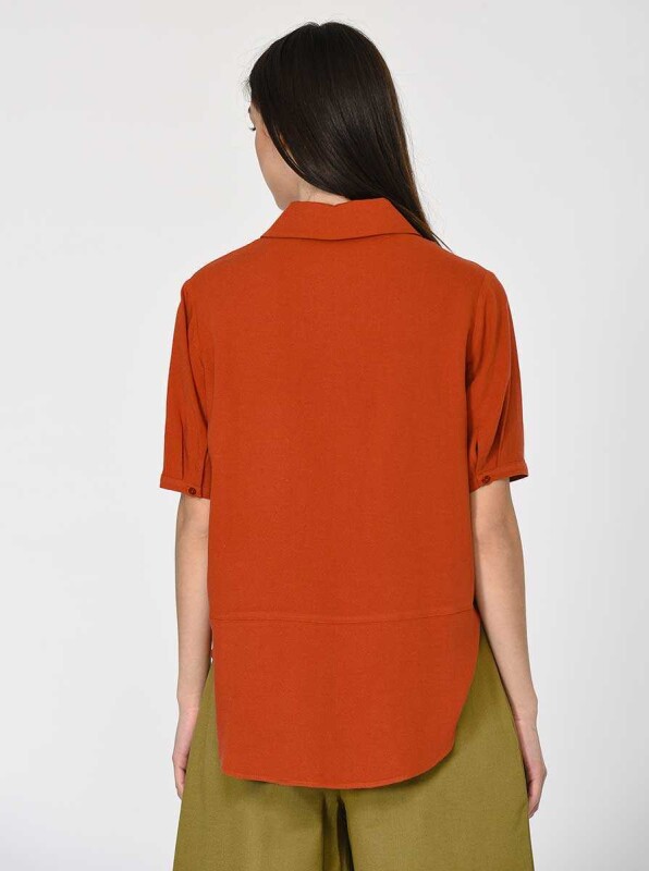 Yarım Kol Cep Detaylı Gömlek Kiremit - 2