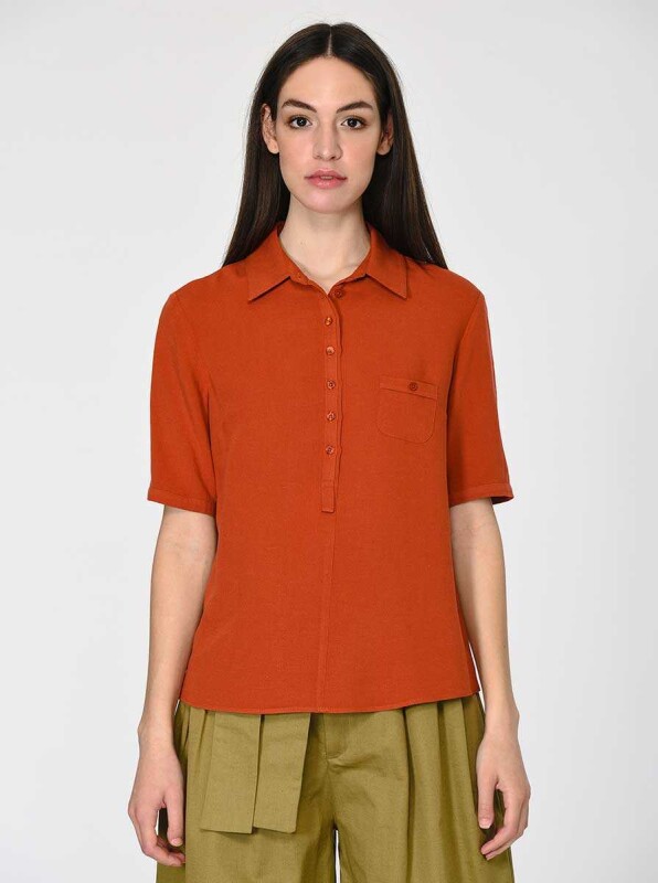 Yarım Kol Cep Detaylı Gömlek Kiremit - 1