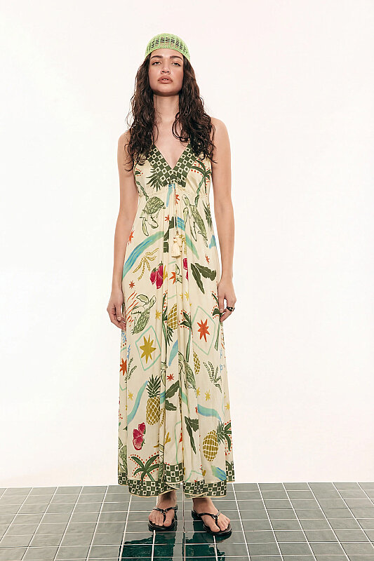 Yaz Temalı Sırt Dekolteli İp Askılı Elbise Standart Renk - Roman