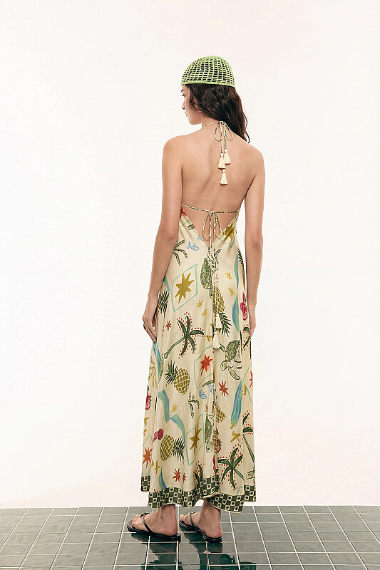 Yaz Temalı Sırt Dekolteli İp Askılı Elbise Standart Renk - Roman (1)