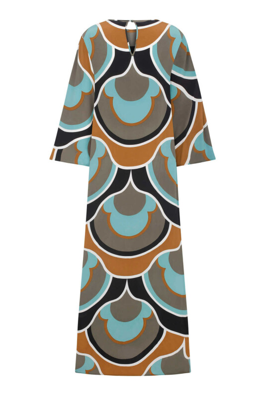 %100 İpek Yırtmaç Detaylı Uzun Elbise Standart Renk - 5