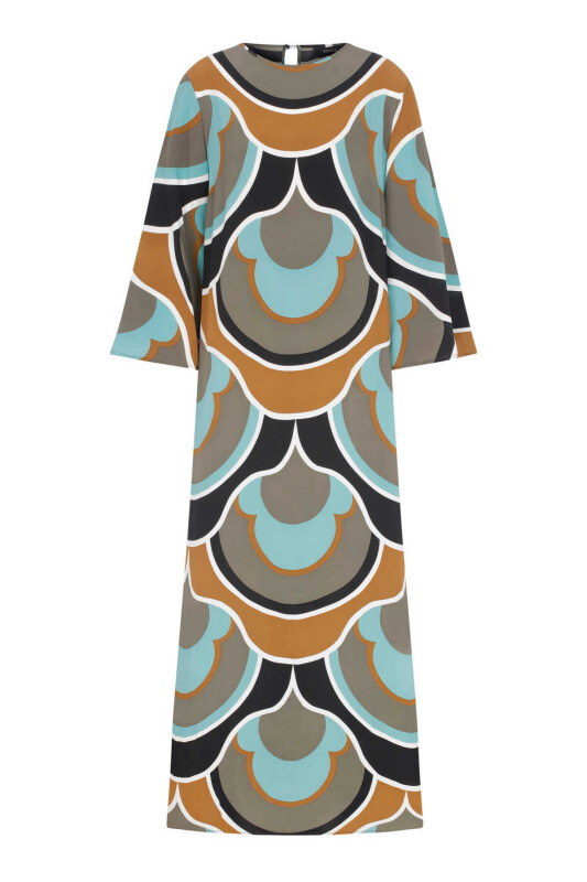 %100 İpek Yırtmaç Detaylı Uzun Elbise Standart Renk - 4