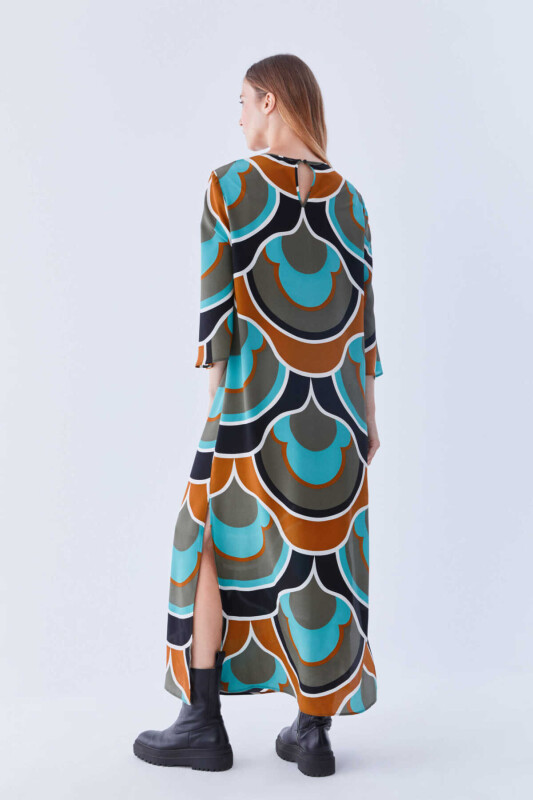 %100 İpek Yırtmaç Detaylı Uzun Elbise Standart Renk - 2