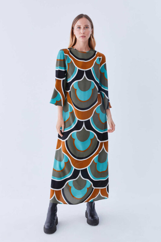 %100 İpek Yırtmaç Detaylı Uzun Elbise Standart Renk - 1