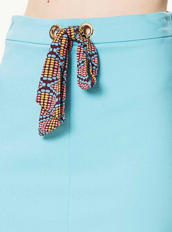 Yırtmaç Detaylı Kadın Etek Mavi - 3