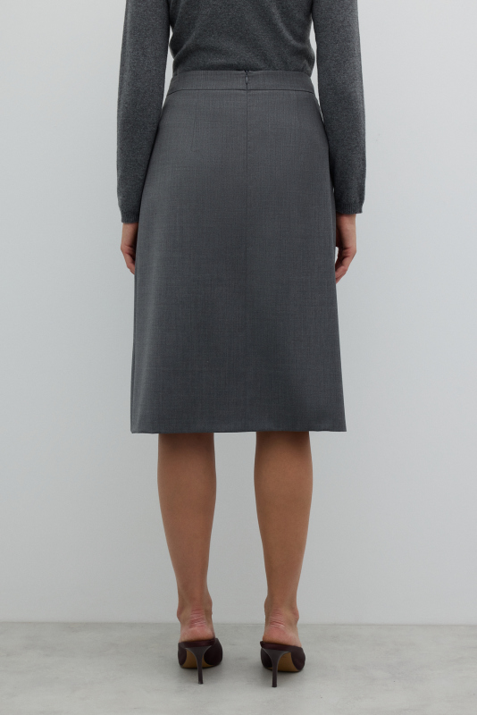 Yırtmaç Detaylı Pileli Yün Etek Gri - Roman (1)