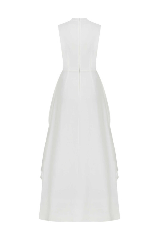 Yırtmaçlı Abiye Elbise Krem - 5