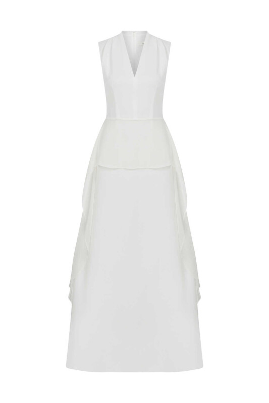 Yırtmaçlı Abiye Elbise Krem - 4