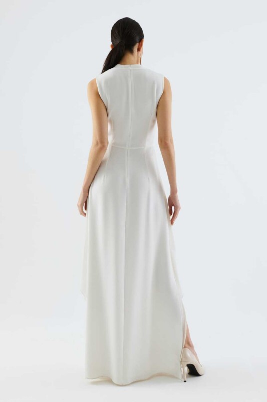 Yırtmaçlı Abiye Elbise Krem - 2