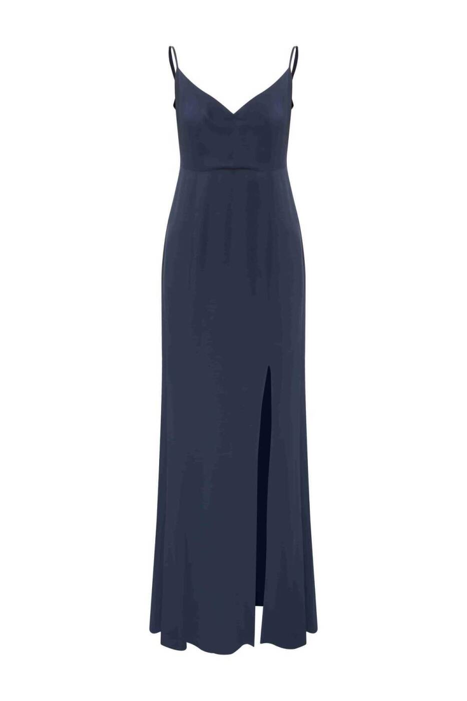  Slit Evening Dress Navy - 4