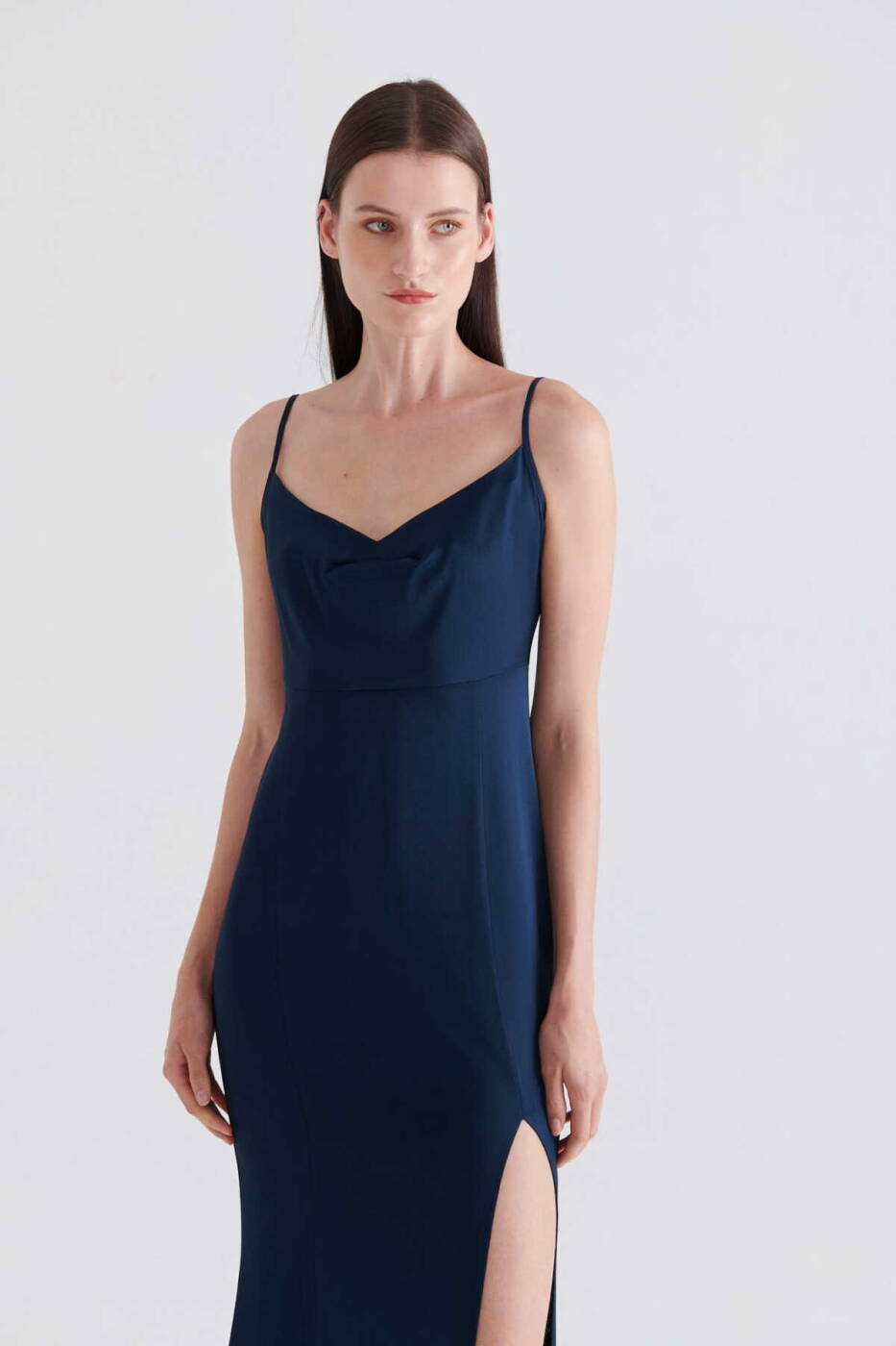  Slit Evening Dress Navy - 3