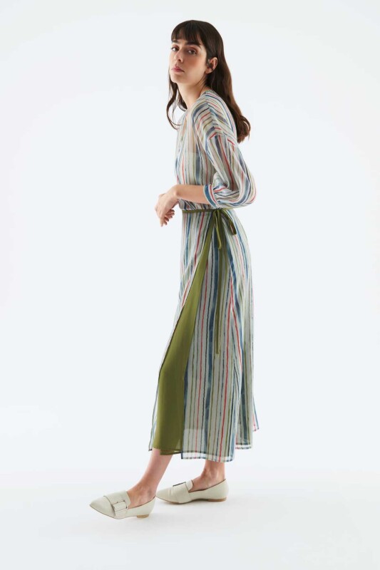 Yırtmaçlı Belden Bağlamalı Desenli Etek Standart Renk - 3