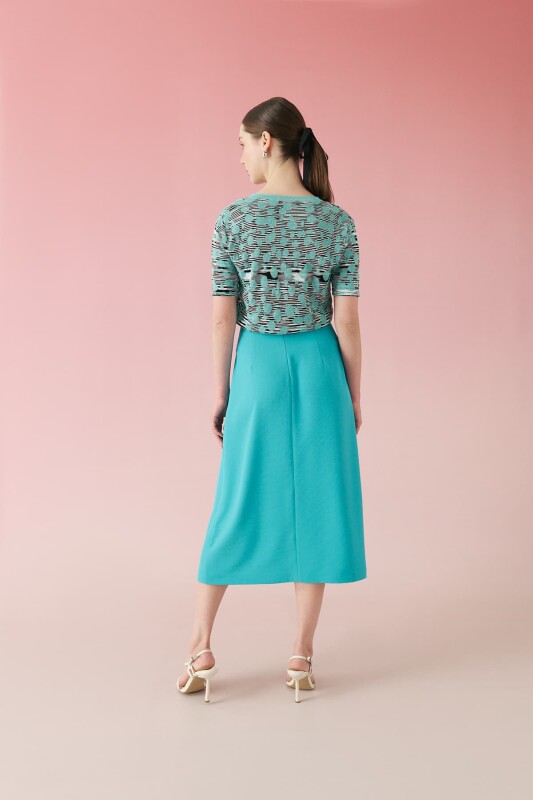 Slit Midi Length Crepe Skirt Turquoise - Roman (1)